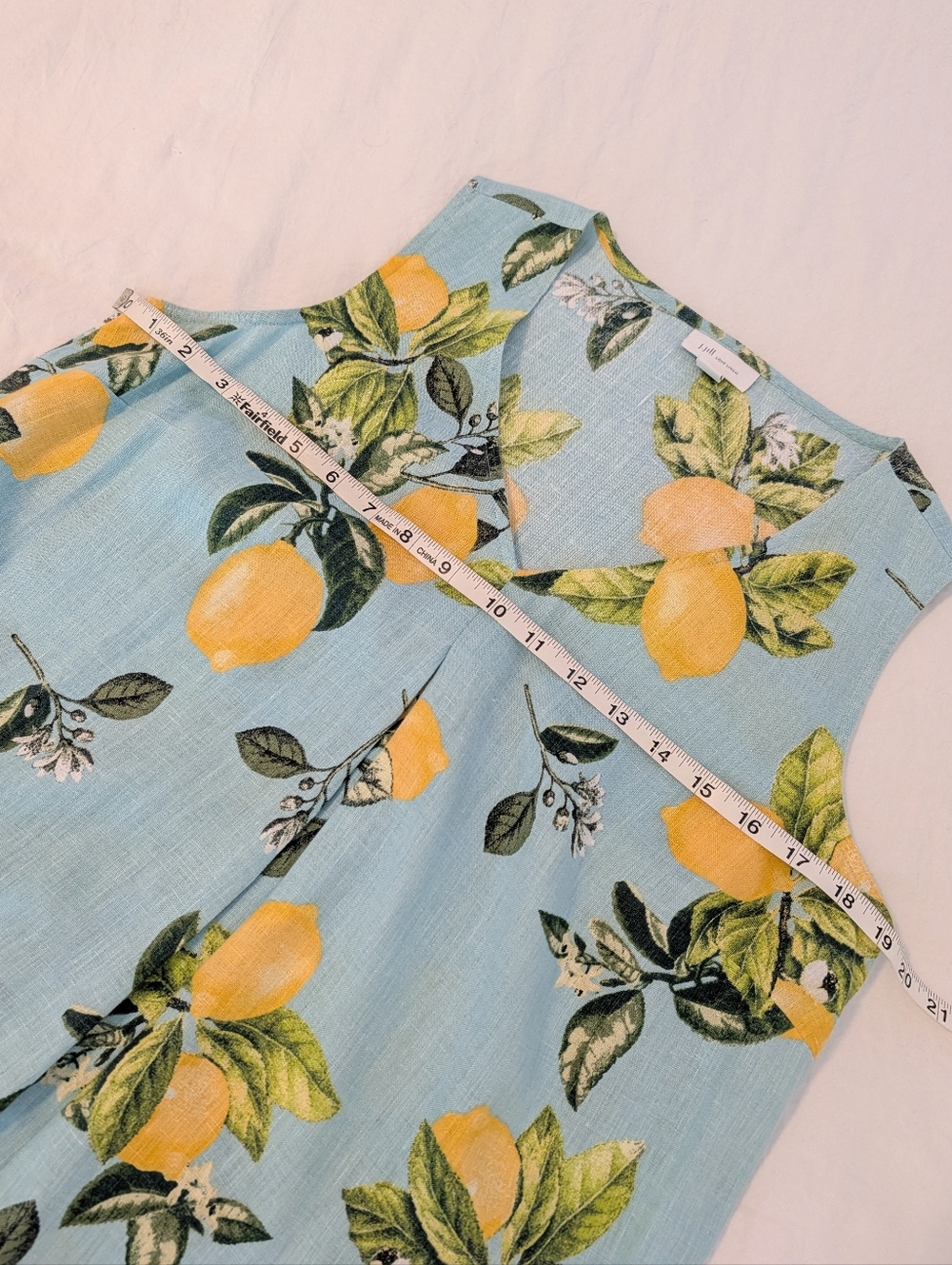 J. Jill Love Linen Lemon Tropical Print Tank Dress V-neck Resortwear Sz S - Picture 7 of 13
